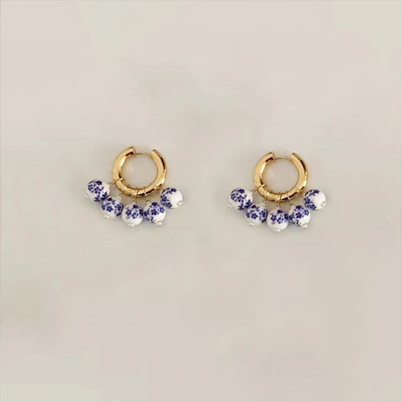 Ethnic Style Printed Flower Bead Earrings