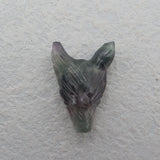 Hand Carved Fluorite Wolf Head Pendant Bead 29x20x10mm