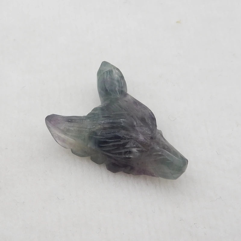 Hand Carved Fluorite Wolf Head Pendant Bead 29x20x10mm