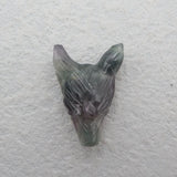 Hand Carved Fluorite Wolf Head Pendant Bead 29x20x10mm