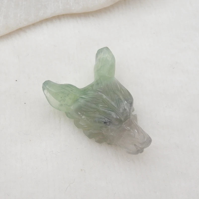 Hand Carved Fluorite Wolf Head Pendant Bead