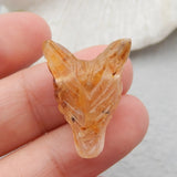 Hand Carved Rutilated Quartz Wolf Head Pendant Bead 23x16x10mm
