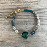 Hand-made Charm Crystal Pendant Bracelet with Natural Pearls
