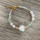 Hand-made Charm Crystal Pendant Bracelet with Natural Pearls