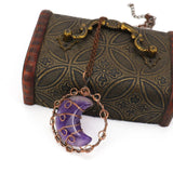Copper Wire Wrap Amethyst Rose Quartz Pendant Necklace