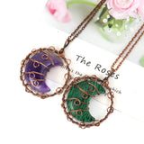 Copper Wire Wrap Amethyst Rose Quartz Pendant Necklace