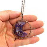 Copper Wire Wrap Amethyst Rose Quartz Pendant Necklace