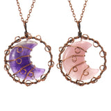 Copper Wire Wrap Amethyst Rose Quartz Pendant Necklace