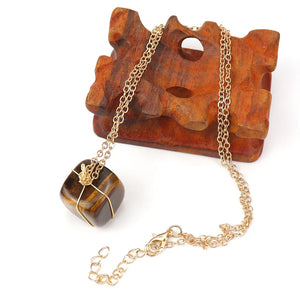 Hand-made Cuboid Crystal Stone Pendant Necklace Reiki Ore Quartz Raw Stone