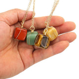 Hand-made Cuboid Crystal Stone Pendant Necklace Reiki Ore Quartz Raw Stone