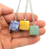 Hand-made Cuboid Crystal Stone Pendant Necklace Reiki Ore Quartz Raw Stone