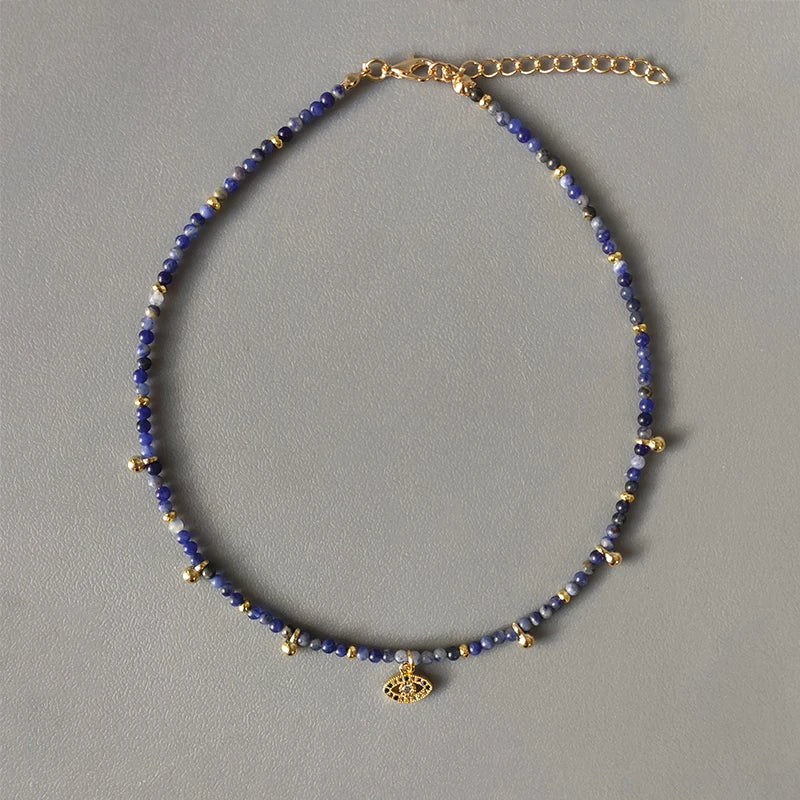 Natural Stone Beaded Necklace Eye Pattern Pendant