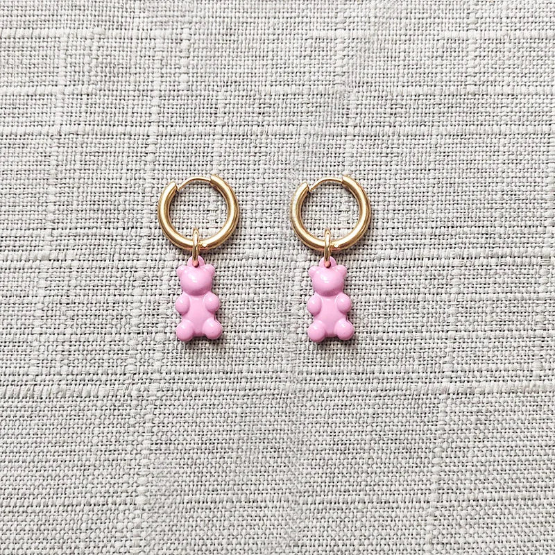 Hand-made Bear Pendant Earrings Various Colors Minimalist Charms