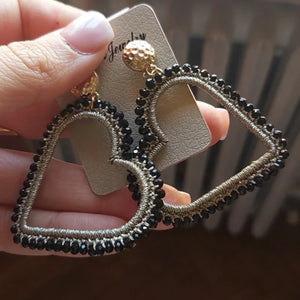 Hand-made Heart Pendant Earrings Crystal Woven Charm Jewelry