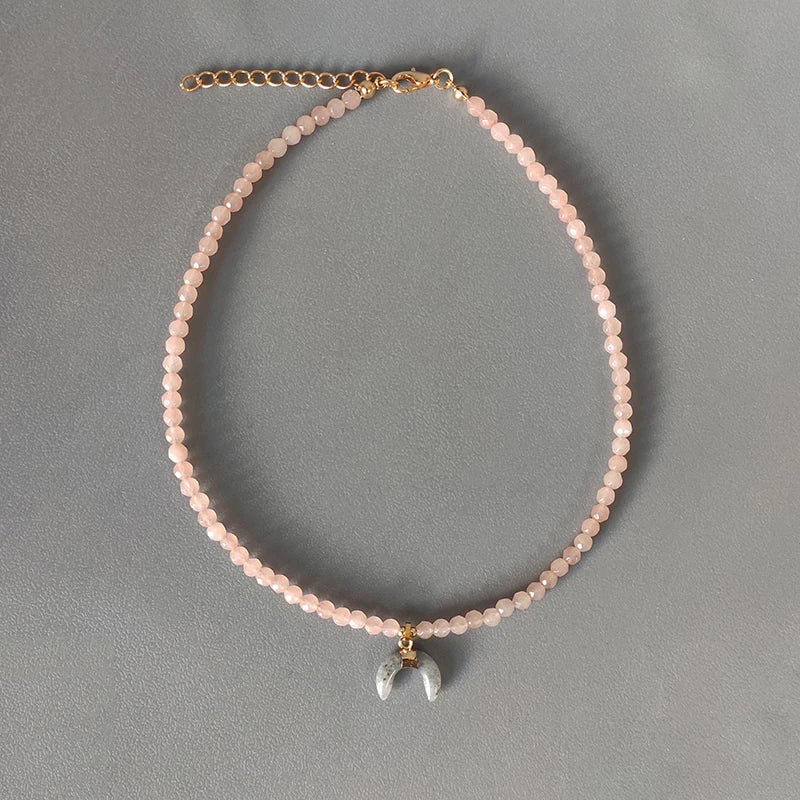 Crystal Beads Beaded Necklace with Drop-shaped Pendant
