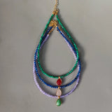 Crystal Beads Beaded Necklace with Drop-shaped Pendant