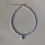 Crystal Beads Beaded Necklace with Drop-shaped Pendant