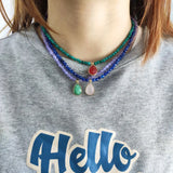 Crystal Beads Beaded Necklace with Drop-shaped Pendant