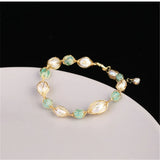 Green Aventurine Pearl Adjustable Bracelet Vintage Jewelry