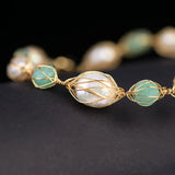 Green Aventurine Pearl Adjustable Bracelet Vintage Jewelry