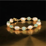 Green Aventurine Pearl Adjustable Bracelet Vintage Jewelry