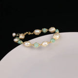 Green Aventurine Pearl Adjustable Bracelet Vintage Jewelry