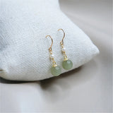 Natural Hetian Jade Pearl Earrings 14k Filled Ear Hooks