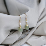 Natural Hetian Jade Pearl Earrings 14k Filled Ear Hooks