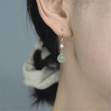 Natural Hetian Jade Pearl Earrings 14k Filled Ear Hooks