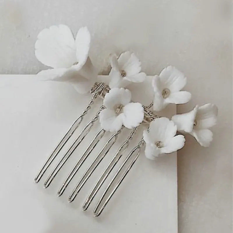 Hand Ceramic Flowers Hair Comb Hairpin Bridal Wedding Hair Accessories
