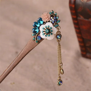 Hand-made Ebony Hairpins Bridal Headwear Crystal Flowers Hair Forks