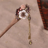 Hand-made Ebony Hairpins Bridal Headwear Crystal Flowers Hair Forks
