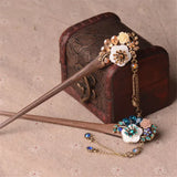 Hand-made Ebony Hairpins Bridal Headwear Crystal Flowers Hair Forks