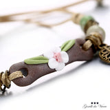 Ceramic Beads Bracelet Leaf Flower Wood Knot Nr 99