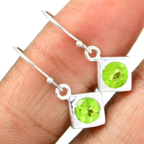 925 Sterling Silver Hand Peridot Earrings 25mm AE0268