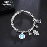 Hand of Fatima Stainless Steel Evil Eye Bracelet for Women