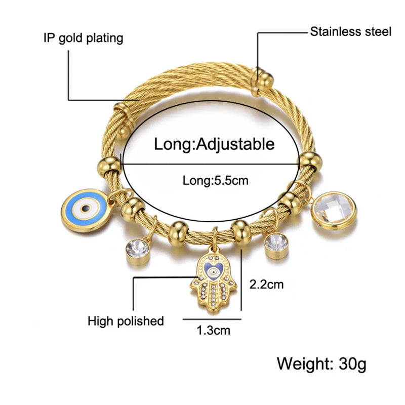 Hand of Fatima Stainless Steel Evil Eye Bracelet for Women