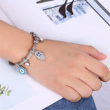 Hand of Fatima Stainless Steel Evil Eye Bracelet for Women