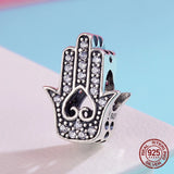 Hand of Fatima Zircon Charm Bangle Bracelet Pendant 925 Sterling Silver