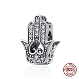 Hand of Fatima Zircon Charm Bangle Bracelet Pendant 925 Sterling Silver