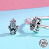 Hand of Fatima Zircon Charm Bangle Bracelet Pendant 925 Sterling Silver