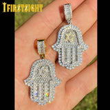 Hand of Miriam Star Pendant Choker Iced Out CZ Hands Necklace
