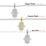 Hand of Miriam Star Pendant Choker Iced Out CZ Hands Necklace