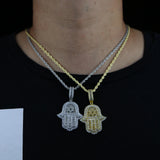 Hand of Miriam Star Pendant Choker Iced Out CZ Hands Necklace