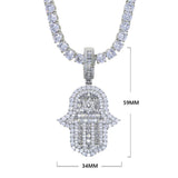 Hand of Miriam Star Pendant Choker Iced Out CZ Hands Necklace