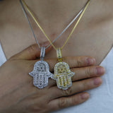 Hand of Miriam Star Pendant Choker Iced Out CZ Hands Necklace