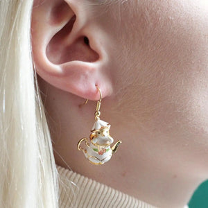 Enamel Pet Fun Teapot & Mouse Earrings