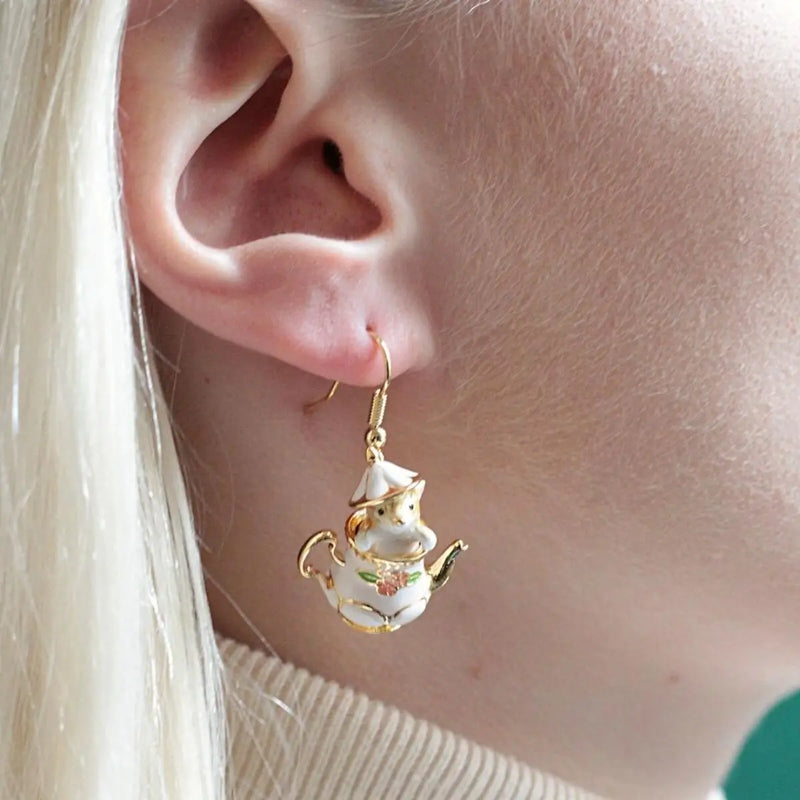 Enamel Pet Fun Teapot & Mouse Earrings