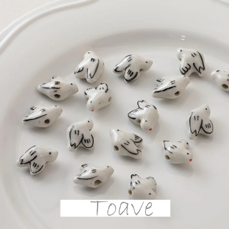 Hand-Painted Ceramic Bird Bead Necklace DIY Material