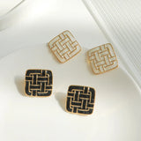 Hand painted drop glaze niche sense ear clip Square Earrings